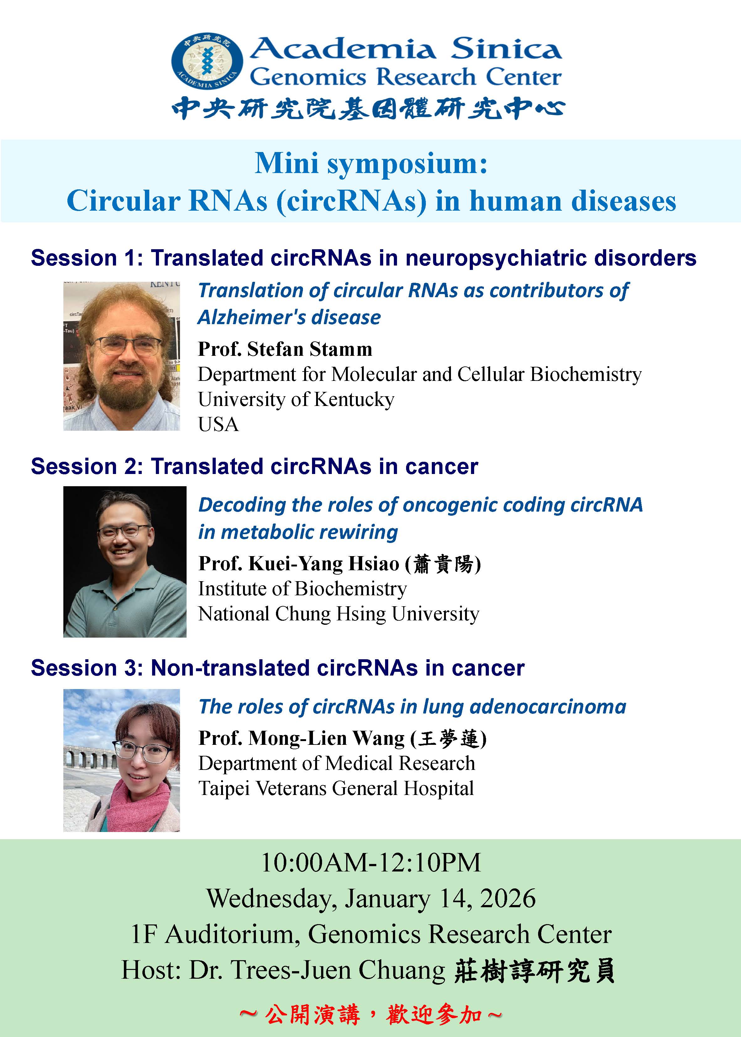 Mini symposium: Circular RNAs (circRNAs) in human diseases